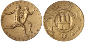 Hamburg-Stadt
Bronzemedaille 1939 von Rex. Für hervorr. Leistungen. 65 mm. Im Originaletui, verliehen für die im 3 X 100 Meter Kraulschwimmen für Fra...