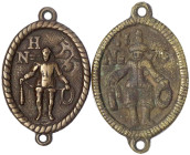 Helgoland
Gemeinde
2 Stück: Ovales Bronzeguss-Lotsenzeichen unter Wilhelm II. von Preussen 1890/1918. Lotse steht mit Senkblei, HN=, eingepunzt "525...