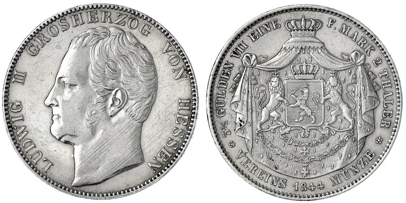 Hessen-Darmstadt
Ludwig II., 1830-1848
Doppeltaler 1844. "8" der Jahreszahl un...