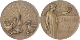 Hessen-Darmstadt, Stadt
Bronzemedaille, graviert 1925 zur Jubiläumsschau Ornis Darmstadt. 51 mm. fast vorzüglich, kl. Randfehler