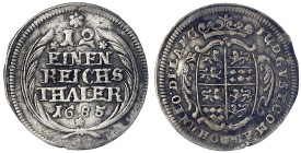 Hohenlohe-Schillingsfürst
Ludwig Gustav, 1656-1697
1/12 Taler 1685. sehr schön, schöne Patina, selten. Albrecht 243.