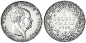 Hohenzollern-Sigmaringen
Friedrich Wilhelm IV., 1849-1861
Gulden 1852 A. vorzüglich, berieben, schöne Tönung. Jaeger 23. AKS 20.