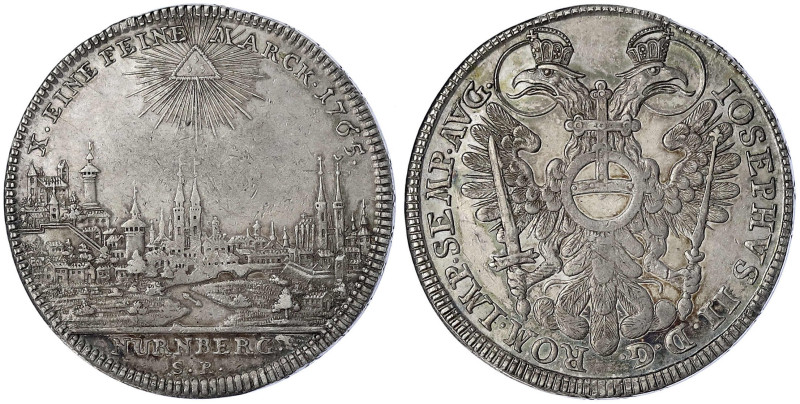 Nürnberg-Stadt
Konventionstaler 1765 S.R. Titel Joseph II. Stadtansicht/Adler m...