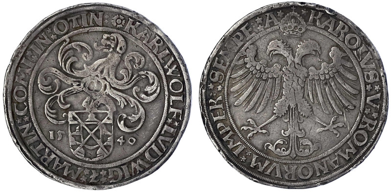 Öttingen
Karl Wolfgang, Ludwig XV. und Martin, 1534-1546
Reichstaler 1540. 28,...