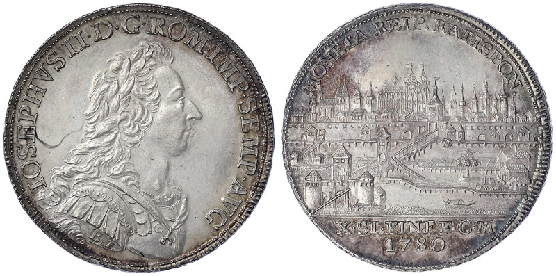 Regensburg-Stadt
Konventionstaler 1780 BF, Stadtansicht, Münzmeister: G. Chr. B...