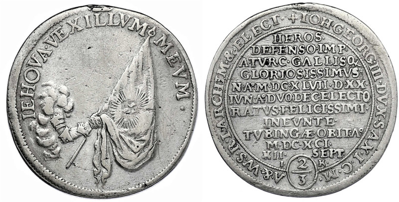 Sachsen-Albertinische Linie
Johann Georg III., 1680-1691
2/3 Taler 1691 IK, Dr...