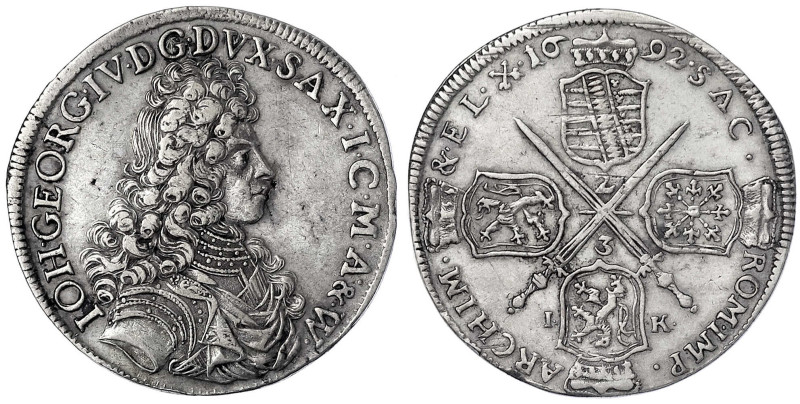 Sachsen-Albertinische Linie
Johann Georg IV., 1691-1694
2/3 Taler 1692 IK, Dre...