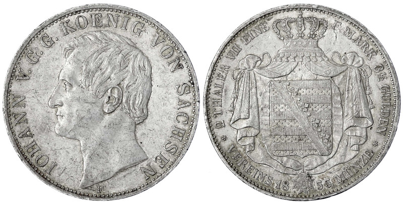 Sachsen-Albertinische Linie
Johann, 1854-1873
Doppeltaler 1855 F. sehr schön/v...