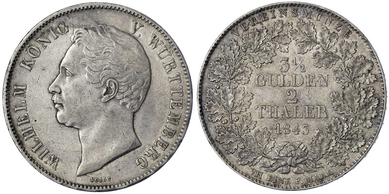 Württemberg
Wilhelm I., 1816-1864
Vereinsdoppeltaler 1843. gutes sehr schön, f...