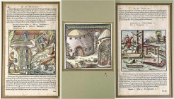 Bergbau-Varia
3 Blätter aus Georg Agricolas De Re Metallica (1556): Seiten 132/133, 166/167 und ein einzelner kolorierter Holzschnitt. II