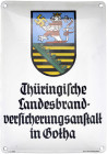Drittes Reich
Emailliertes Blechschild, Thüringische Landesbrandversicherungsanstalt in Gotha. Hersteller Boos & Hahn, Ortenberg, Baden. 15 X 21,5 cm...