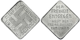 Drittes Reich
Österreich: "Ein Schillingspende" o.J. NSDAP Hitlerbewegung. Aluminium, klippenförmig, 28 mm. vorzüglich