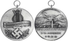 Drittes Reich
Tragbare, versilberte Medaille 1935. Volksmusiktag Waldstetten. 59 mm. vorzüglich
