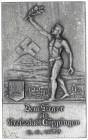 Drittes Reich
Einseitige, versilberte Plakette 1937, von Rettenmaier, Gmünd. Dem Sieger die Kreisstadt Göppingen. Revers Gravur "200 m Brust 1b". 48 ...