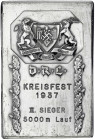 Drittes Reich
Einseitige, versilberte Plakette 1937. DRL Kreisfest, III. Sieger 5000 m Lauf. 51 X 76 mm. vorzüglich