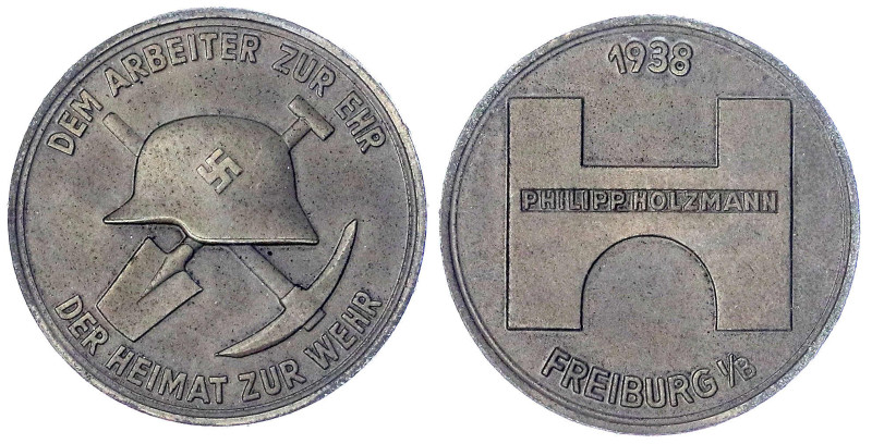 Drittes Reich
Zinkmedaille 1938 v.d. Philipp Holzmann AG, Freiburg/Helm mit Hak...