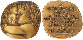 Erotik
Italien
Bronzemedaille 1981 von Greco bei Johnson, zum 150j. Bestehen der Versicherung Generali. 76 mm, im Originaletui. prägefrisch