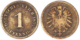 1 Pfennig kleiner Adler, Kupfer 1873-1889
1873 D. schön, selten. Jaeger 1.