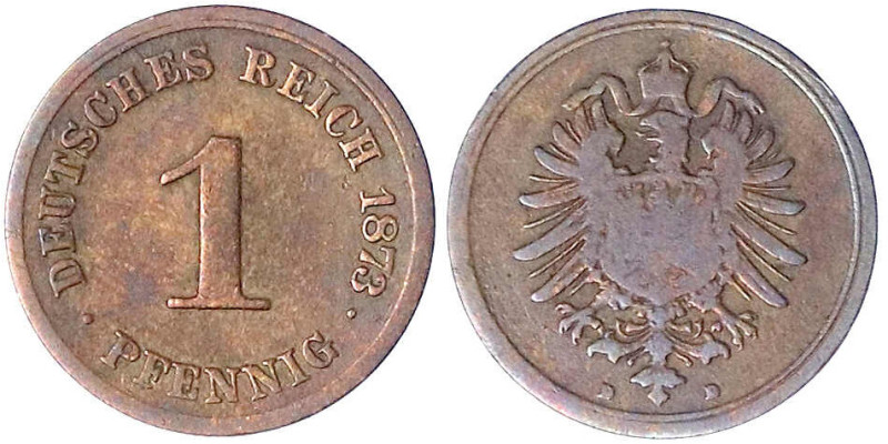 1 Pfennig kleiner Adler, Kupfer 1873-1889
1873 D. schön, selten. Jaeger 1.