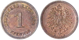 1 Pfennig kleiner Adler, Kupfer 1873-1889
1875 B. vorzüglich/Stempelglanz. Jaeger 1.