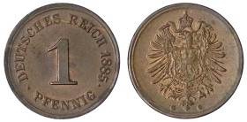 1 Pfennig kleiner Adler, Kupfer 1873-1889
1885 G. vorzüglich/Stempelglanz. Jaeger 1.