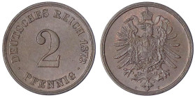 2 Pfennig kleiner Adler, Kupfer 1873-1877
1873 C. fast Stempelglanz, sehr selten in dieser Erhaltung Ex. Münzkontor Frankfurt, Lagerliste 10/1979. Ja...