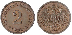 2 Pfennig großer Adler, Kupfer, 1904-1916
1913 E. vorzüglich/Stempelglanz. Jaeger 11.