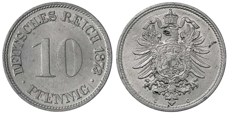 10 Pfennig kleiner Adler, Kupfer/Nickel 1873-1889
1873 C. fast Stempelglanz, Pr...