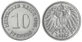 10 Pfennig großer Adler, Kupfer/Nickel 1890-1916
1915 G. gutes sehr schön, kl. Randfehler, selten. Jaeger 13.