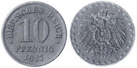 10 Pfennig, Zink 1917
1917 mit Perlkreis. sehr schön/vorzüglich. Jaeger 298Z.