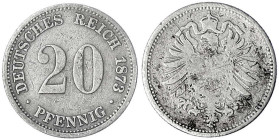 20 Pfennig kleiner Adler, Silber 1873-1877
1873 H. gering erhalten, selten. Jaeger 5.