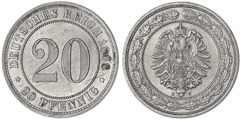 20 Pfennig kleiner Adler, Nickel 1887-1888
1888 E. prägefrisch/fast Stempelglan...