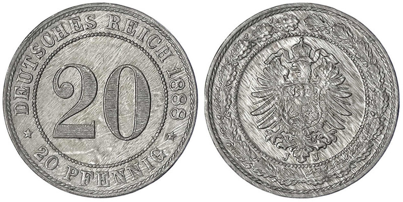 20 Pfennig kleiner Adler, Nickel 1887-1888
1888 J. vorzüglich/Stempelglanz. Jae...