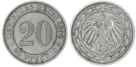 20 Pfennig großer Adler, Nickel 1890-1892
1890 A. gutes vorzüglich. Jaeger 14.