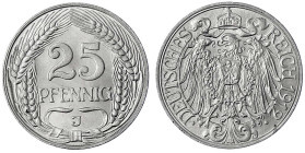 25 Pfennig, Nickel 1909-1912
1912 J. Stempelglanz. Jaeger 18.