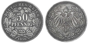50 Pfennig gr. Adler Eichenzweige Silb. 1896-1903
1896 A. sehr schön, etwas gereinigt, schöne Tönung. Jaeger 15.