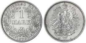 1 Mark kleiner Adler, Silber 1873-1887
1873 A. gutes vorzüglich. Jaeger 9.