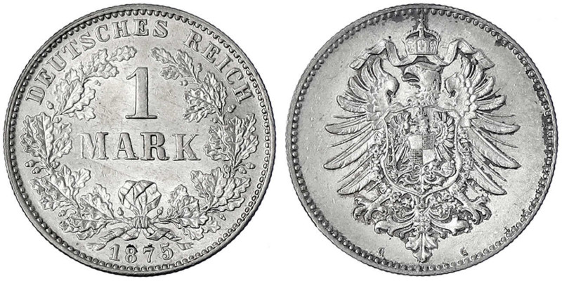 1 Mark kleiner Adler, Silber 1873-1887
1875 G. vorzüglich/Stempelglanz. Jaeger ...