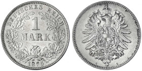 1 Mark kleiner Adler, Silber 1873-1887
1875 G. vorzüglich/Stempelglanz. Jaeger 9.