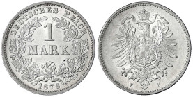 1 Mark kleiner Adler, Silber 1873-1887
1876 F. vorzüglich/Stempelglanz, winz. Kratzer. Jaeger 9.