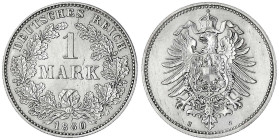 1 Mark kleiner Adler, Silber 1873-1887
1880 H. gutes vorzüglich. Jaeger 9.
