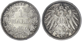 1 Mark großer Adler, Silber 1891-1916
1892 A. fast Stempelglanz, winz. Kratzer, winz. Randfehler. Jaeger 17.