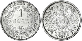 1 Mark großer Adler, Silber 1891-1916
1893 F. fast Stempelglanz. Jaeger 17.