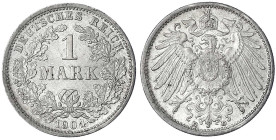 1 Mark großer Adler, Silber 1891-1916
1904 D. fast Stempelglanz, winz. Randfehler. Jaeger 17.