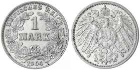 1 Mark großer Adler, Silber 1891-1916
1904 J. gutes vorzüglich, kl. Kratzer. Jaeger 17.