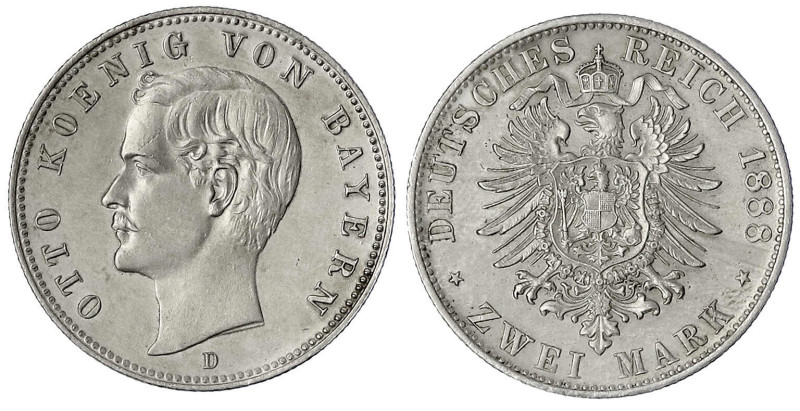 Bayern
Otto, 1886-1913
2 Mark 1888 D. vorzüglich. Jaeger 43.