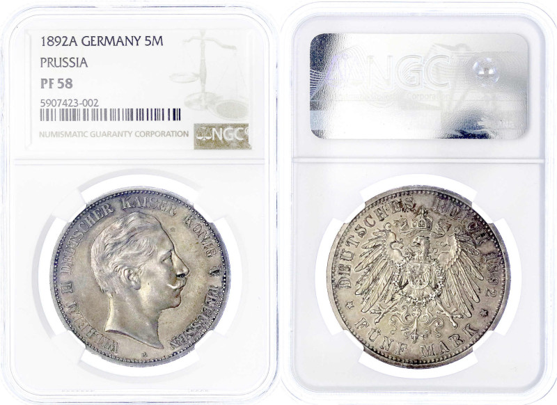 Preußen
Wilhelm II., 1888-1918
5 Mark 1892 A. Im NGC-Blister mit Grading PF 58...