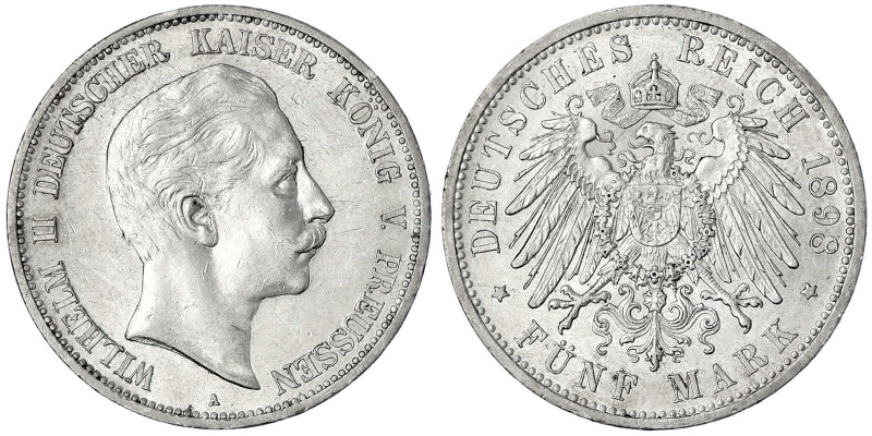 Preußen
Wilhelm II., 1888-1918
5 Mark 1898 A. gutes vorzüglich, winz. Kratzer....