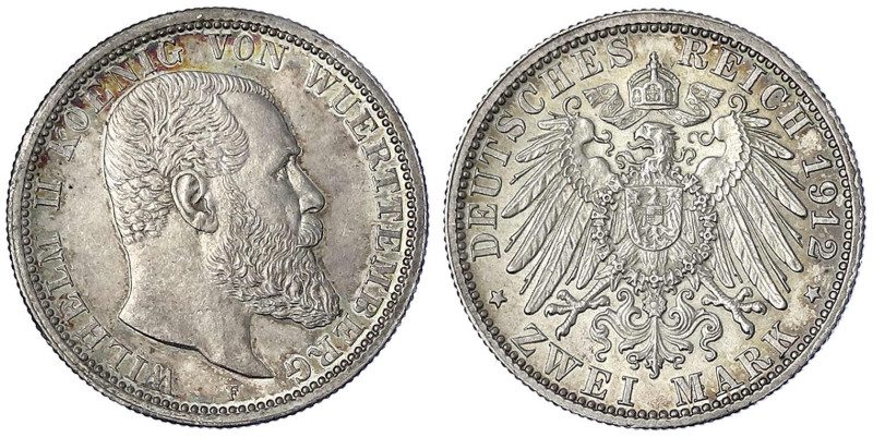 Württemberg
Wilhelm II., 1891-1918
2 Mark 1912 F. vorzüglich/Stempelglanz, sch...