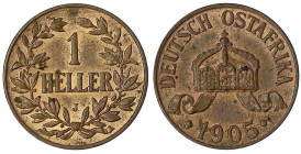 Deutsch Ostafrika
Heller 1905 J. fast Stempelglanz, selten in dieser Erhaltung. Jaeger N716.